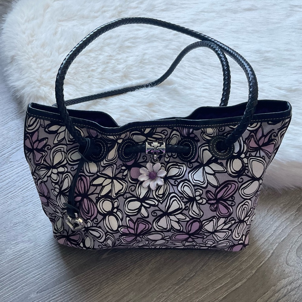 💜 BRIGHTON Lillian Bag in Butterfly Print with Floral Charm - Canvas & Leather - Picture 2 of 10